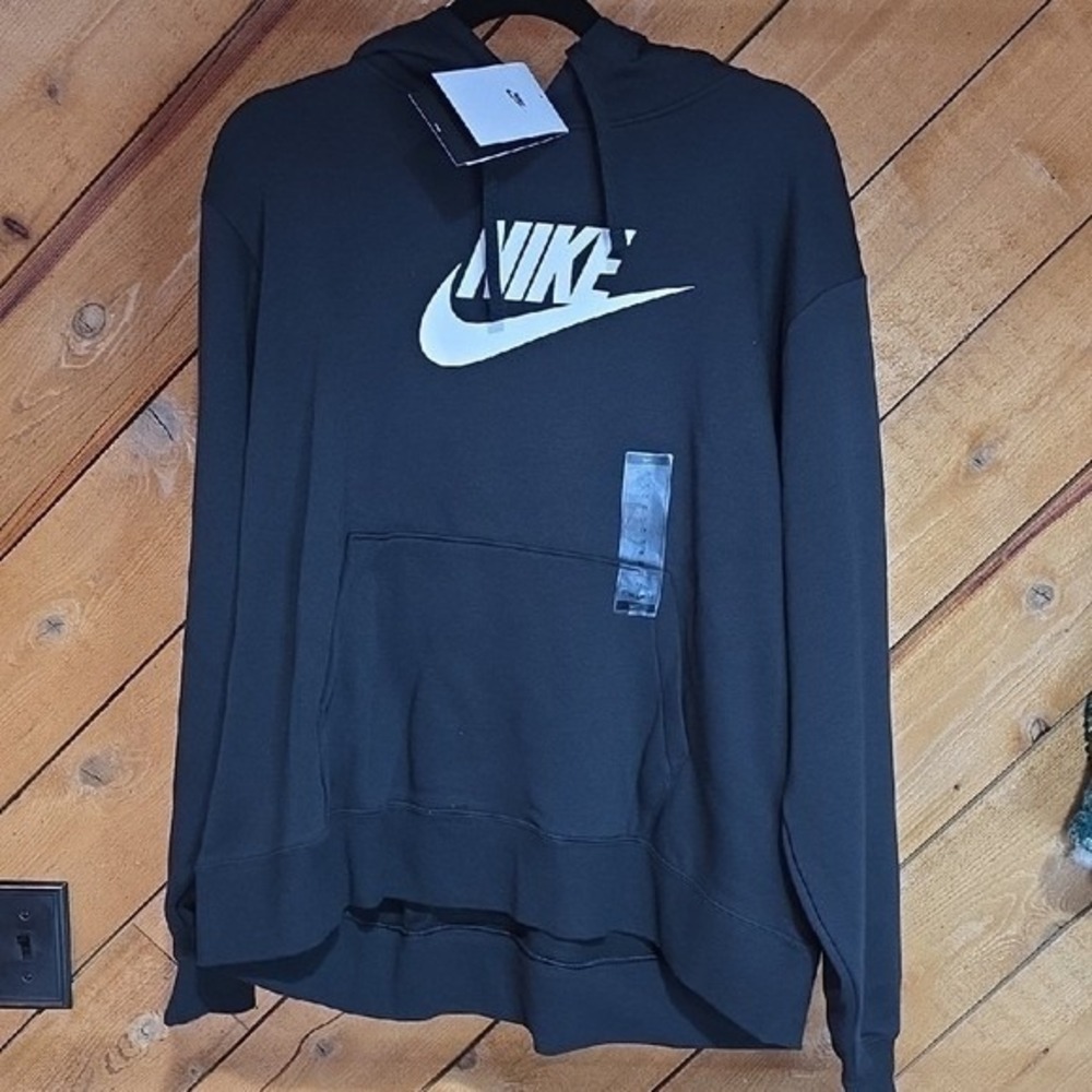 Nike Sportswear Essential Womens Fleece Hoodie Black White Plus 1X NEW‎